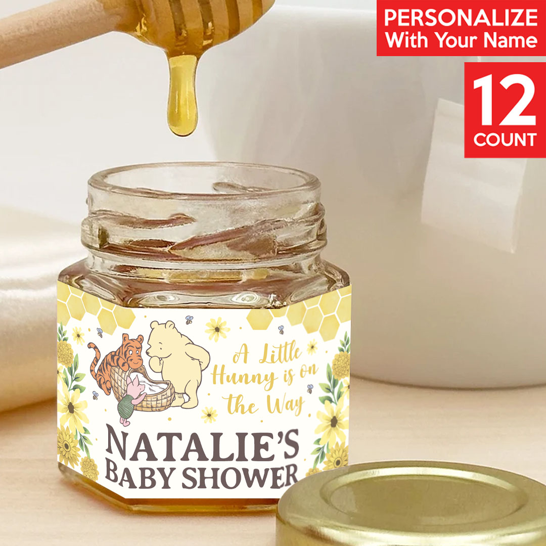 Vintage Pooh Baby Shower PERSONALIZED Honey Pot Labels - 12pk