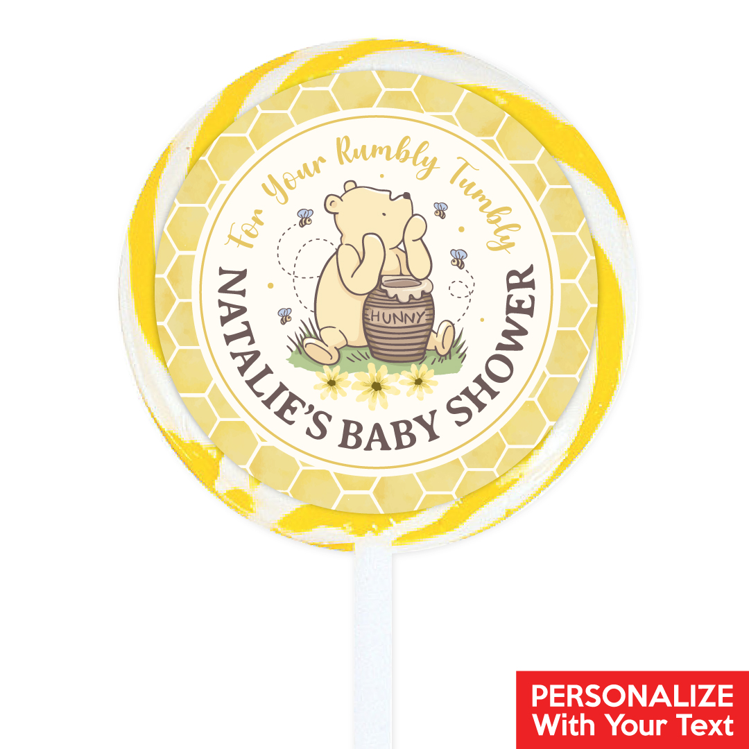 Vintage Pooh Baby Shower PERSONALIZED Lollipops - 12 Pack
