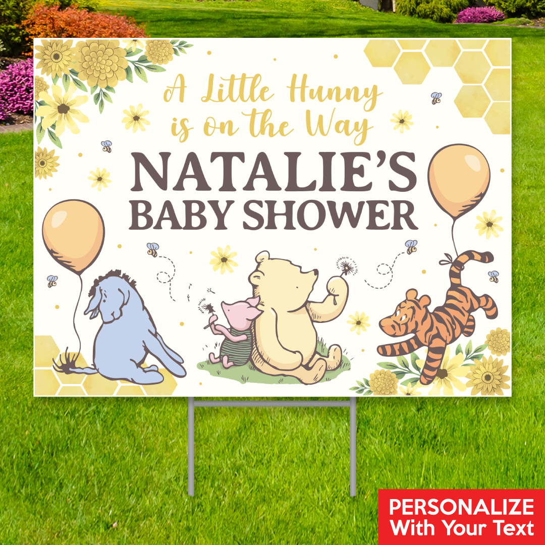 Vintage Pooh Baby Shower All Weather PERSONALIZED Large Yard Sign