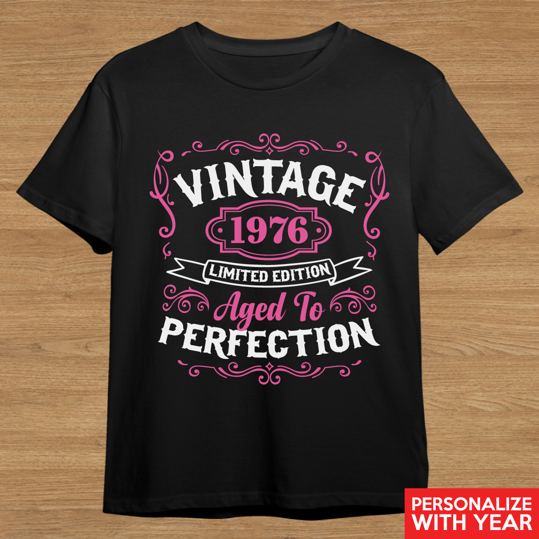 Vintage Pink Custom Age Personalized Black T-shirt