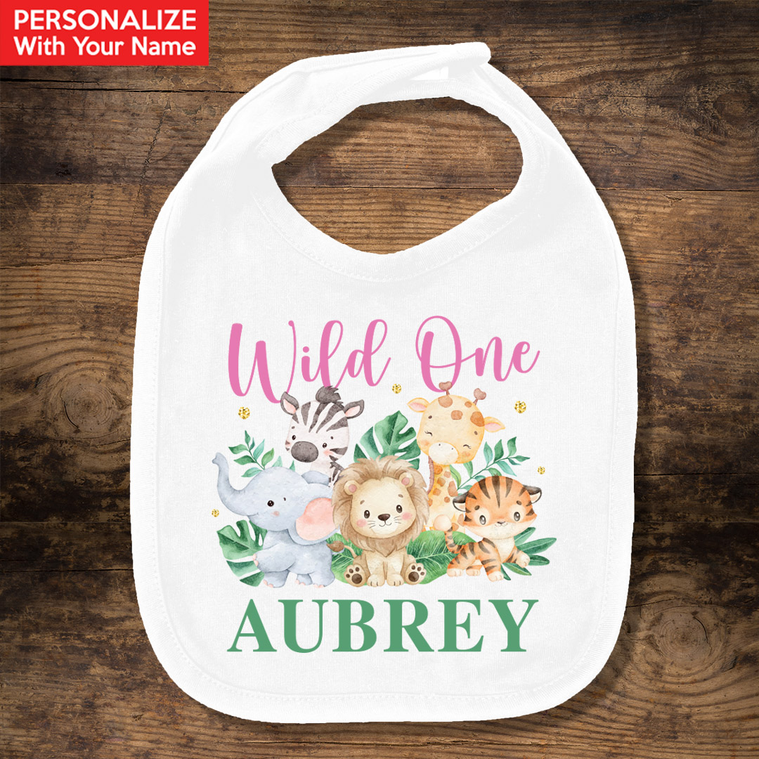 Safari Wild One Pink 1st Birthday PERSONALIZED Bib