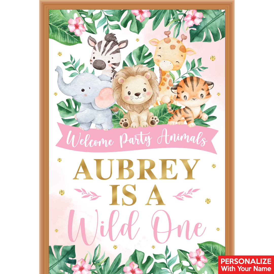 Wild One Safari Girl PERSONALIZED Vinyl Keepsake Door Sign