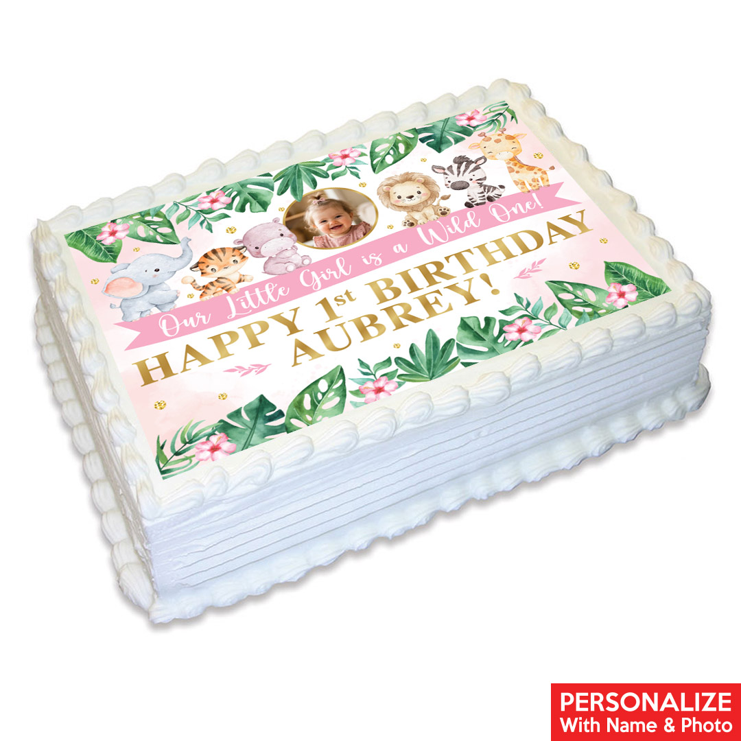 Wild One Safari Girl Photo Personalizable Edible Icing