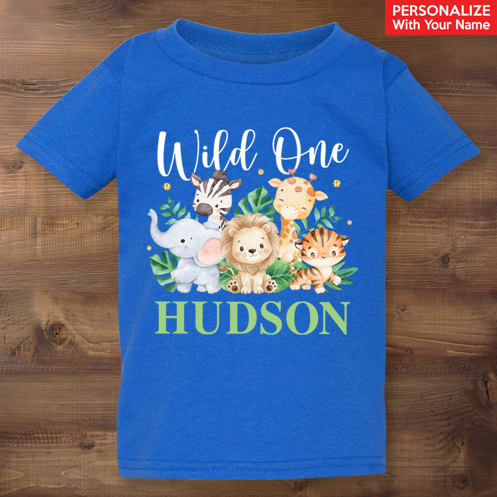 Safari Wild One Boy Personalized Blue T-shirt