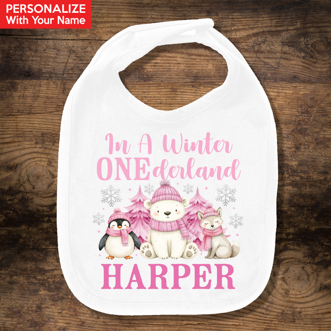 Winter Onederland Pink Personalized Bib