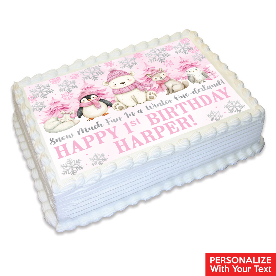Winter Onederland Pink 1st Personalizable Edible Icing