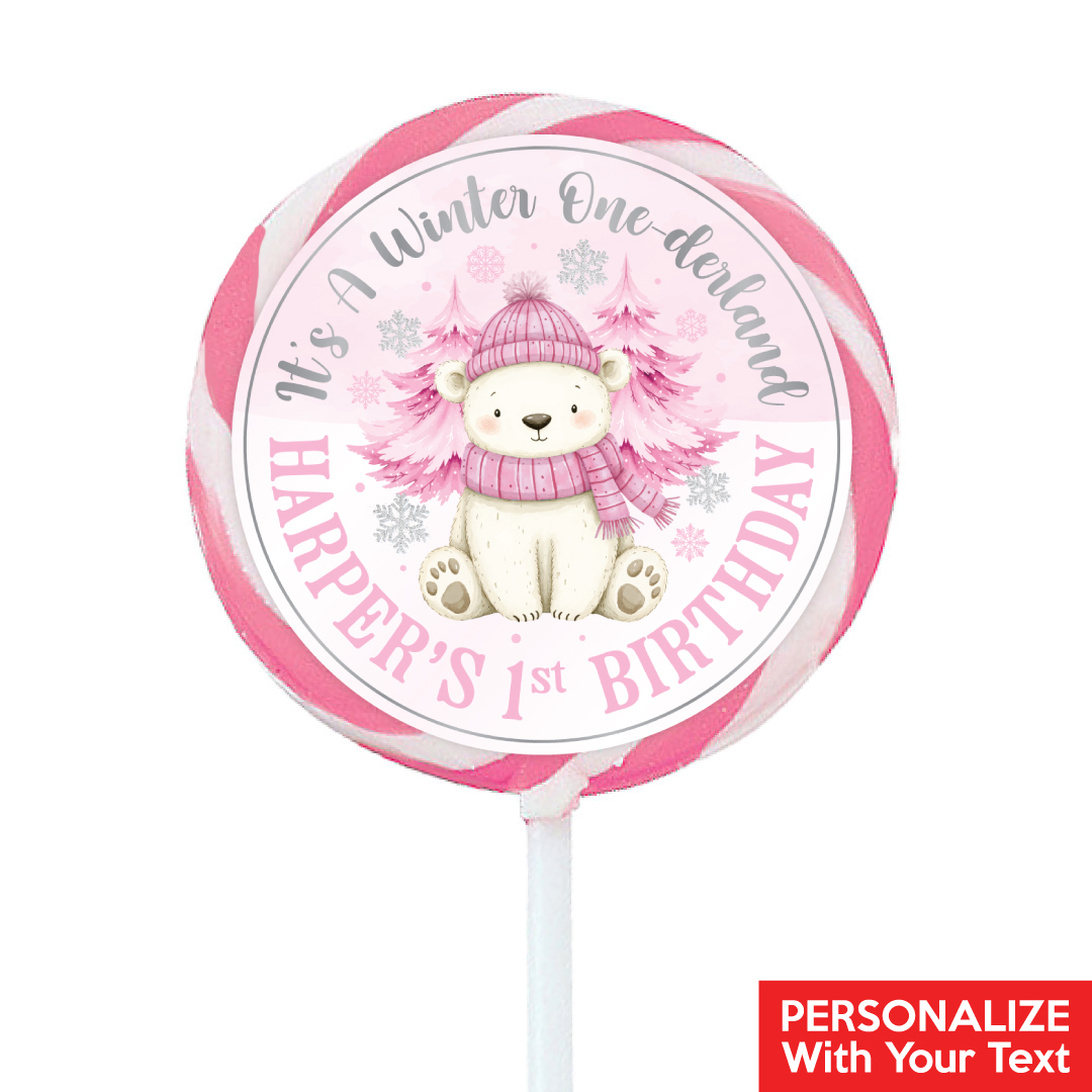 Winter Onederland Blue PERSONALIZED Lollipops - 12 Pk