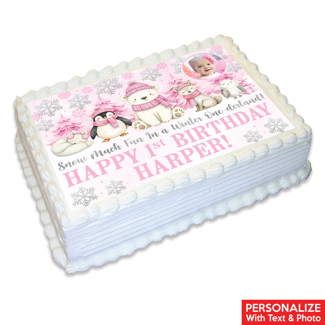 Winter Onederland Pink Photo Personalizable Edible Icing