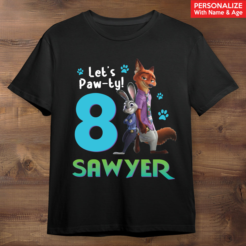 Zootopia 2 Birthday PERSONALIZED Black T-shirt