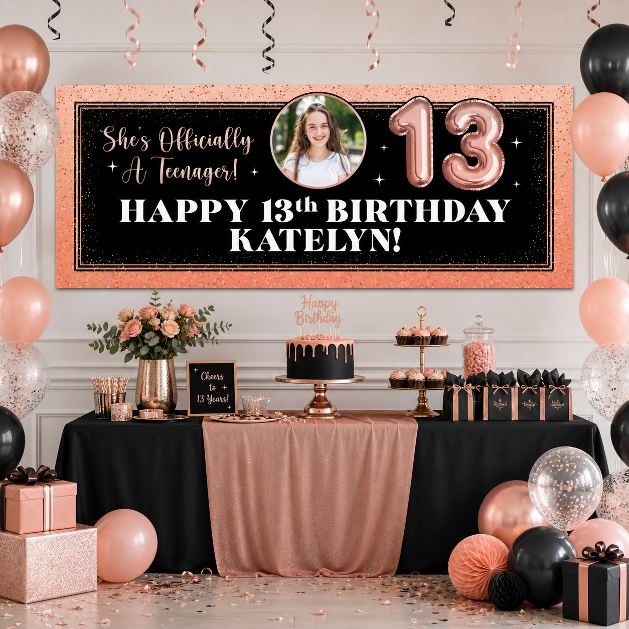 13th Birthday Girl PHOTO PERSONALIZED Giant Vinyl Banner
