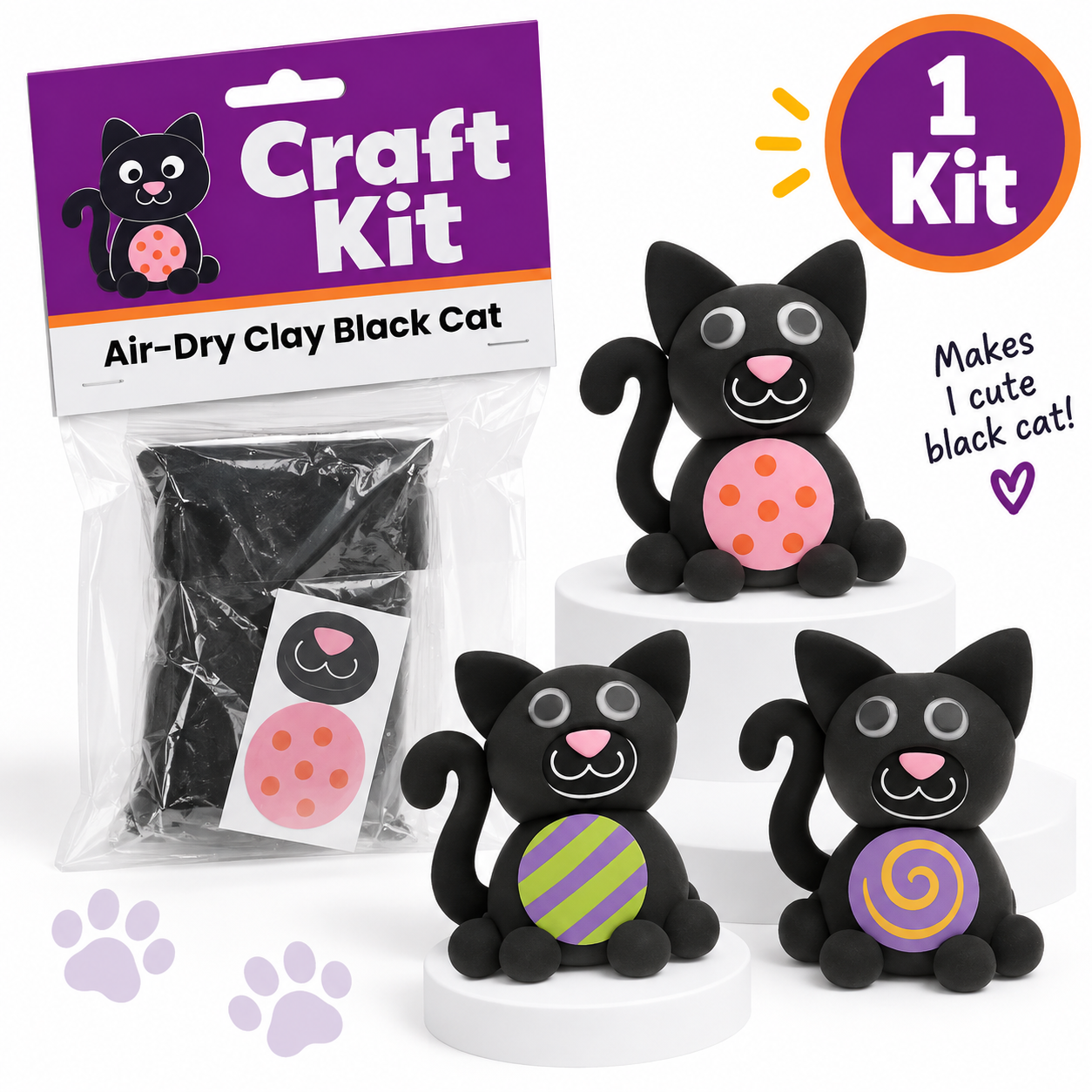 Black Cat Halloween Handout Air-Dry Clay Craft Kit
