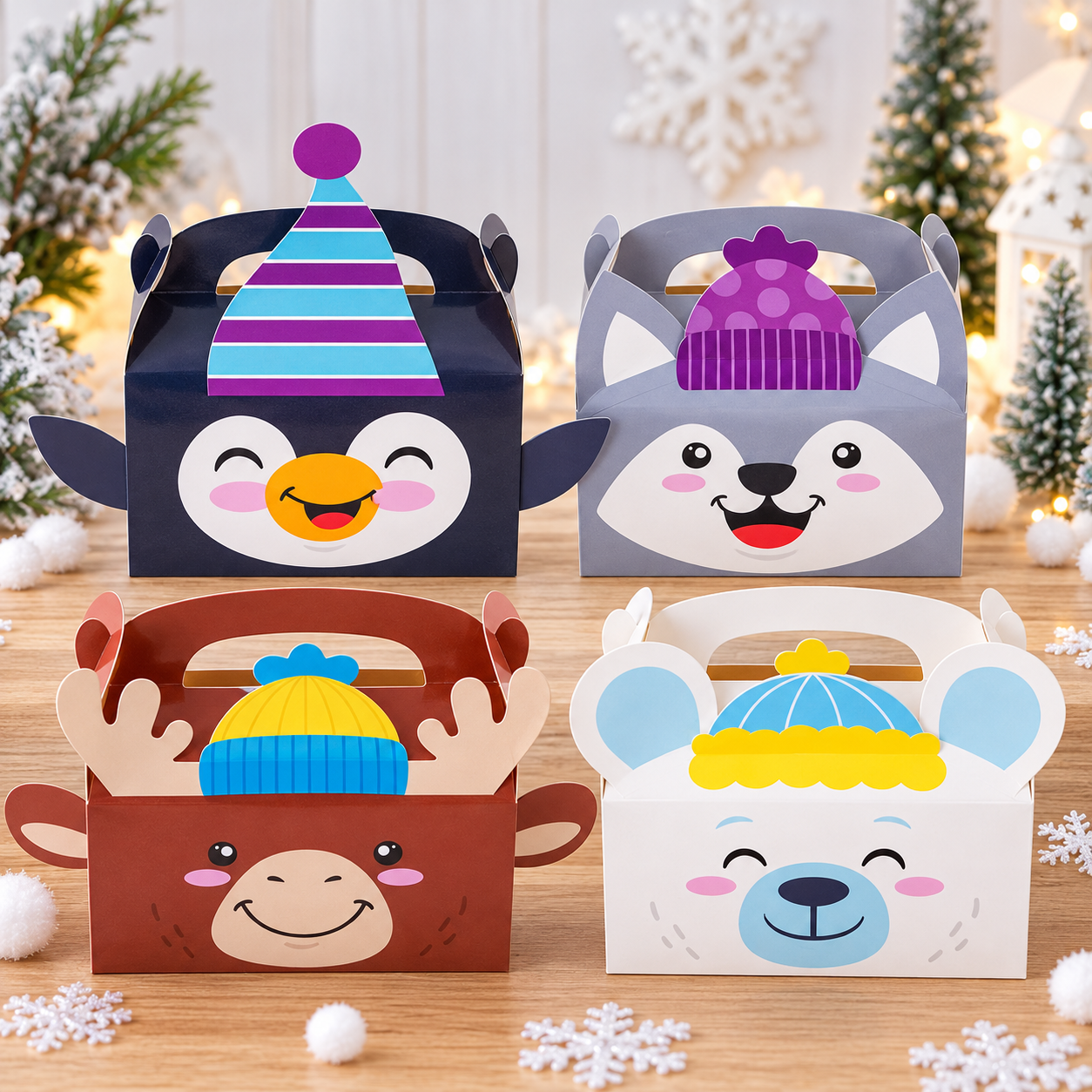 Fun Winter Animal Favor Boxes - 12 Pack