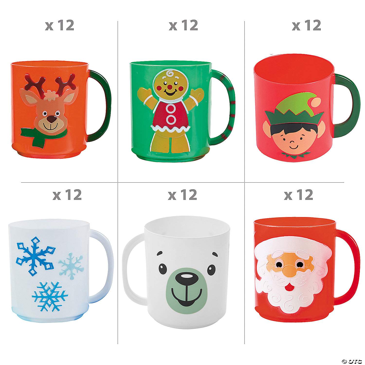 Assorted Christmas Plastic Mugs - 72 Pack