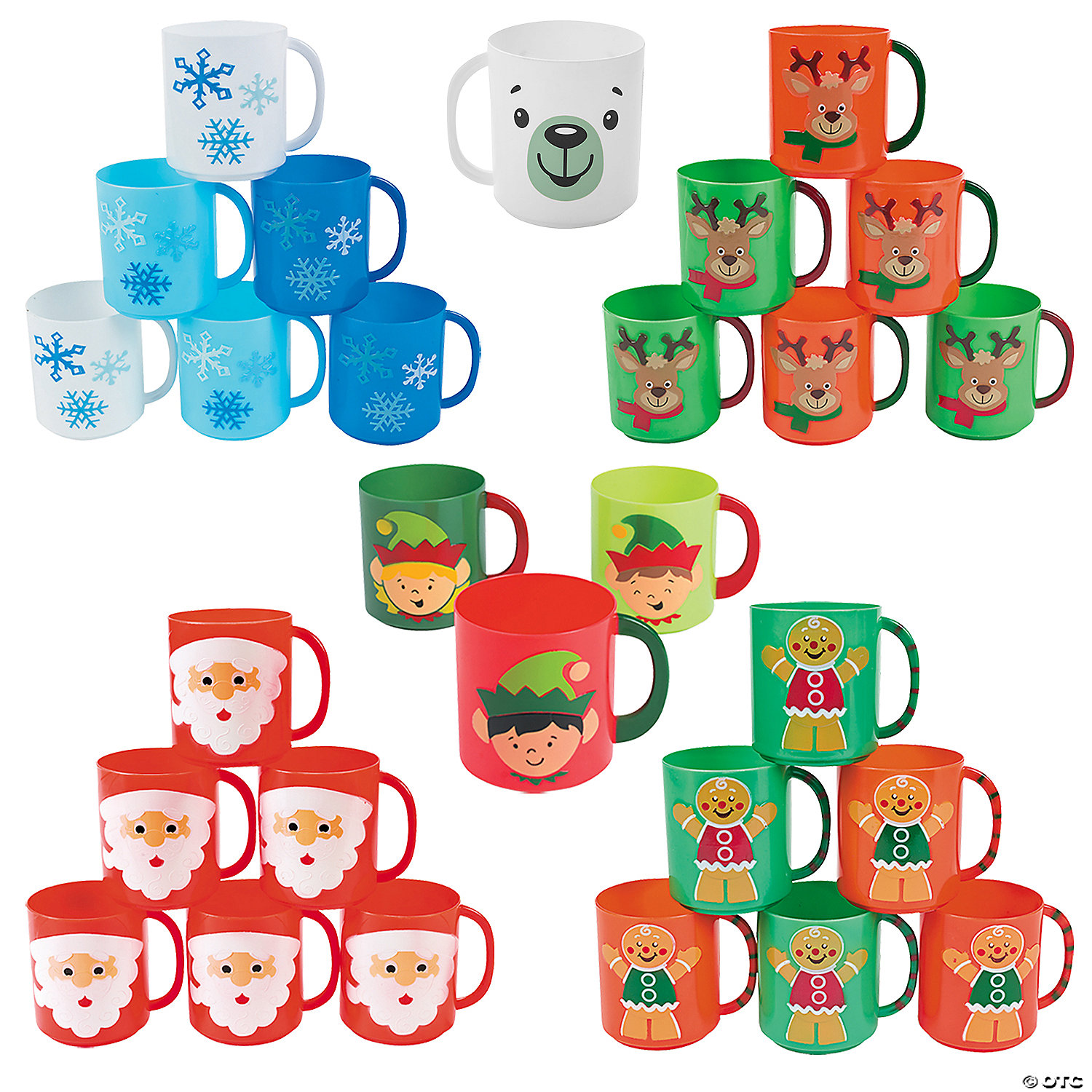 Assorted Christmas Plastic Mugs - 72 Pack
