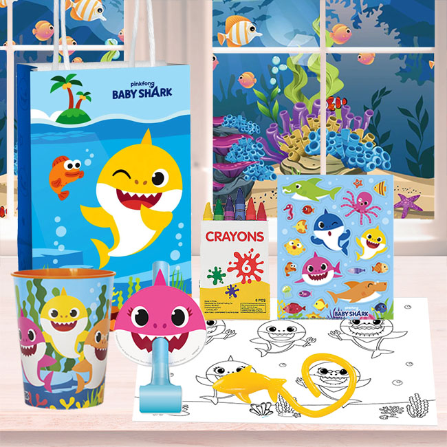 Baby Shark Kraft Bag With Toys Party Supplies Canada Open A Baby Shark Kraft Bag With Toys Party, Baby Shark Shower Curtain Set