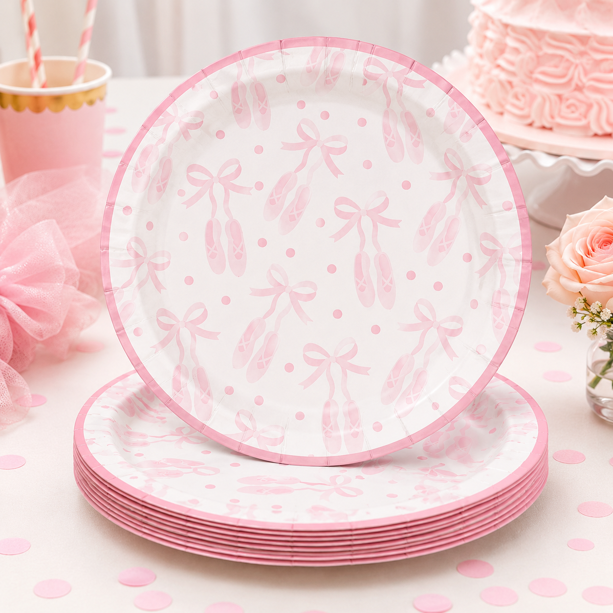 Pink Ballerina Party Bow & Slipper Dinner Plates-8Pk