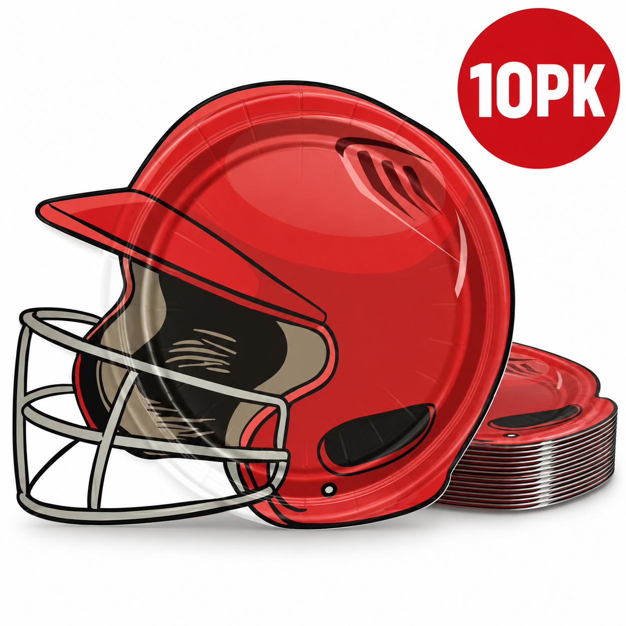 Baseball Red Helmet Shaped Plates - 10 PK