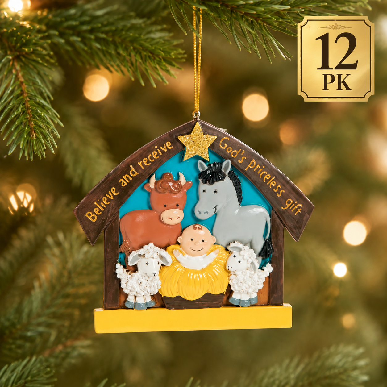 Believe and Receive Hand-Painted Nativity Ornaments - 12 Pack