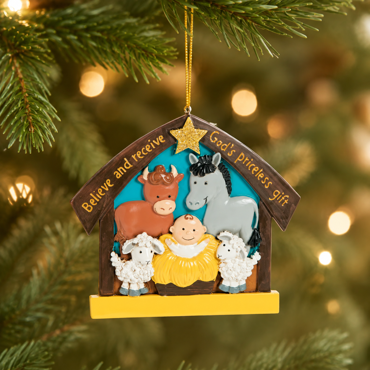 Believe and Receive Hand-Painted Nativity Ornaments - 12 Pack