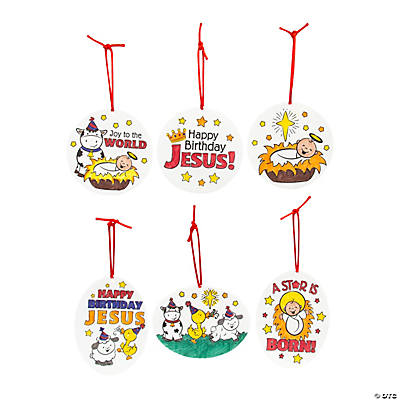 Colour In Happy Birthday Jesus Foam Ornaments - 24 Pack