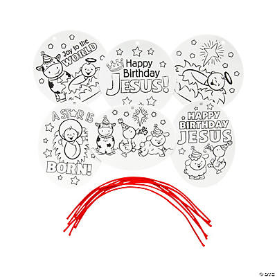 Colour In Happy Birthday Jesus Foam Ornaments - 24 Pack