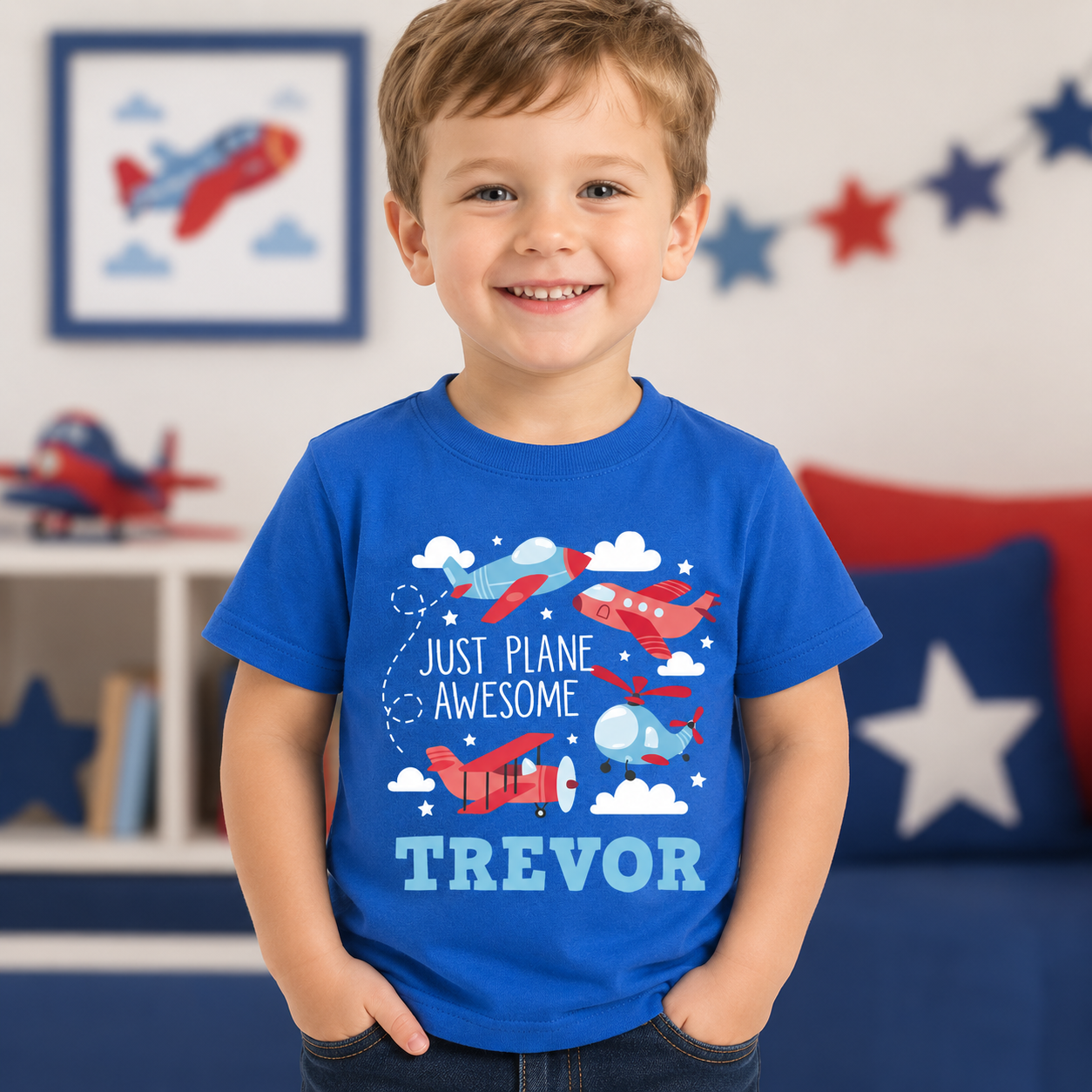 Airplane Plane Awesome Personalized Name Blue Shirt