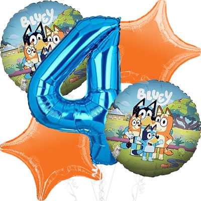 Bluey 4th Birthday Party Supplies Balloon Bouquet Decorations With Paw  Prints 