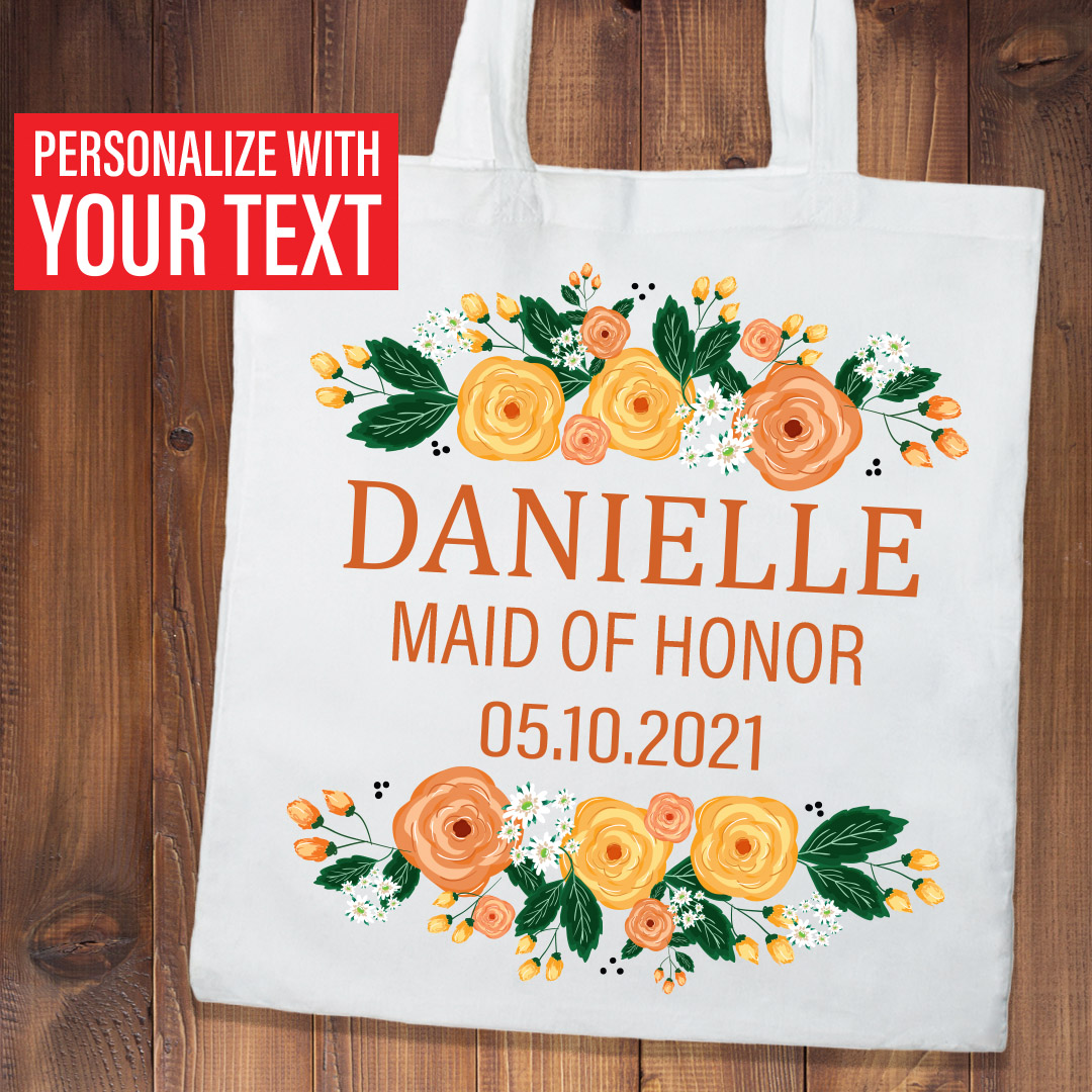 Tote Bag for Bridal Party Personalized with Floral Circle