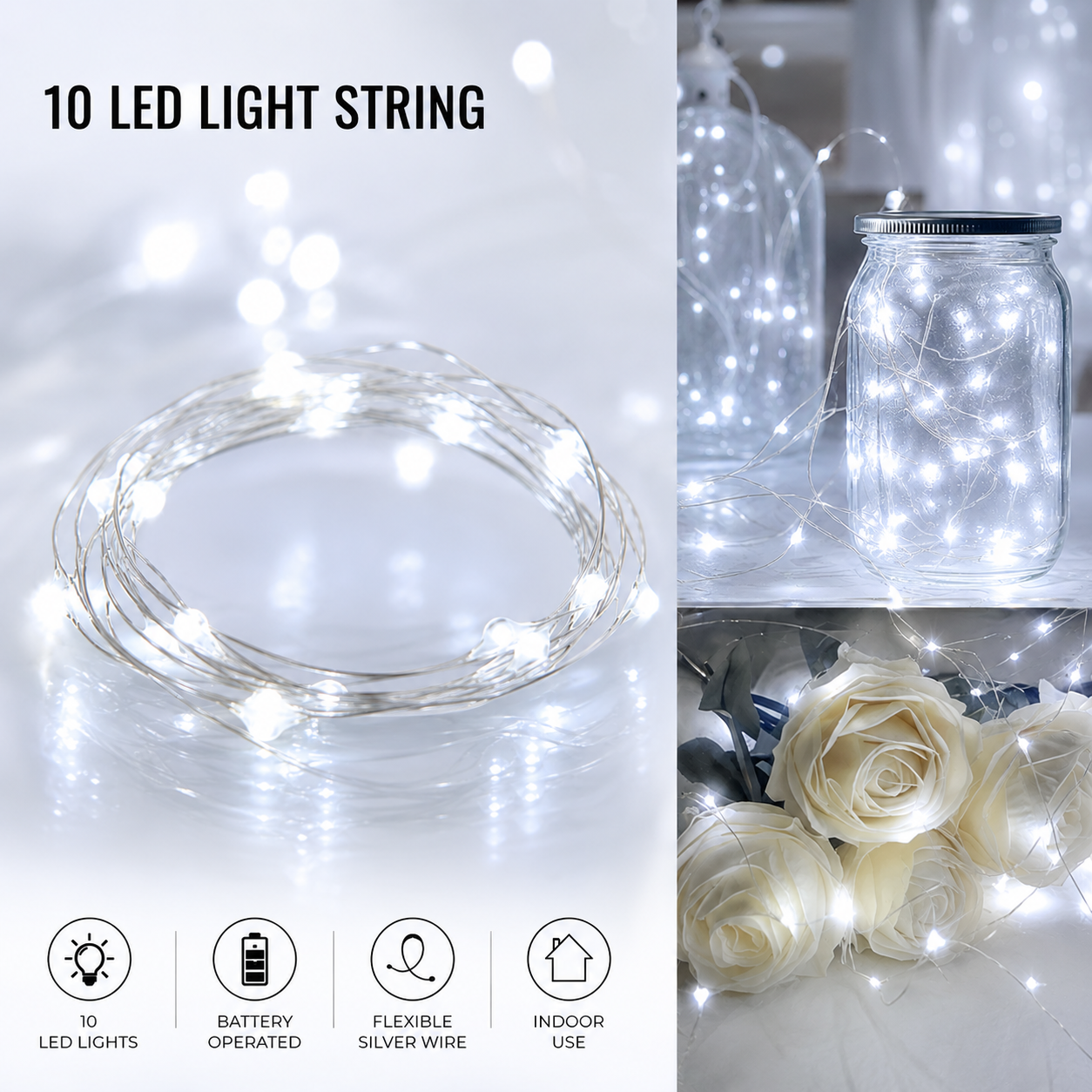 Fairy Bright White Mini 10 LED Battery-Operated Light String 3.2FT