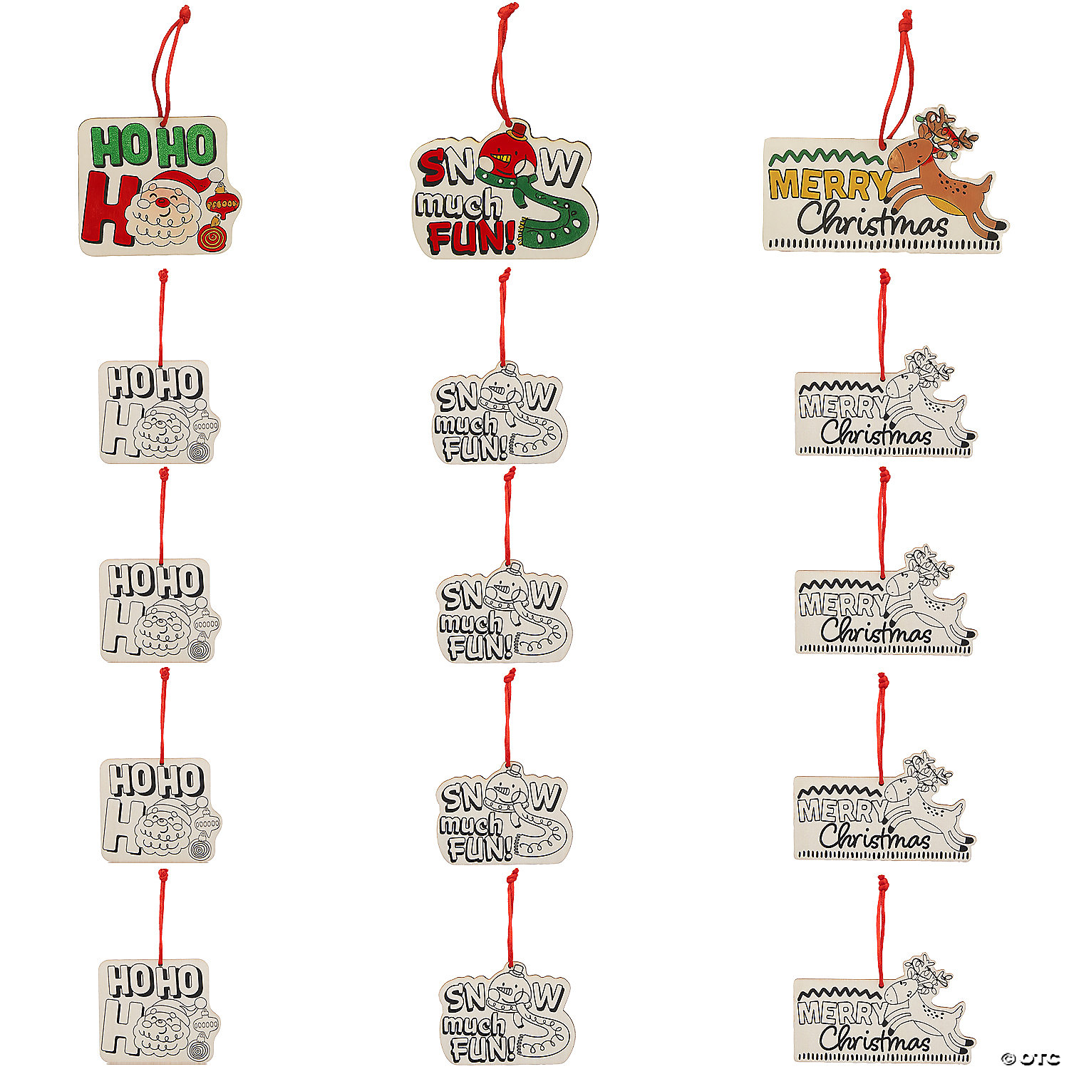 Colour In Bright Wooden Christmas Ornaments-12Pk