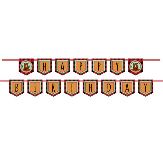 Woodland Animals Buffalo Plaid Happy Birthday Banner