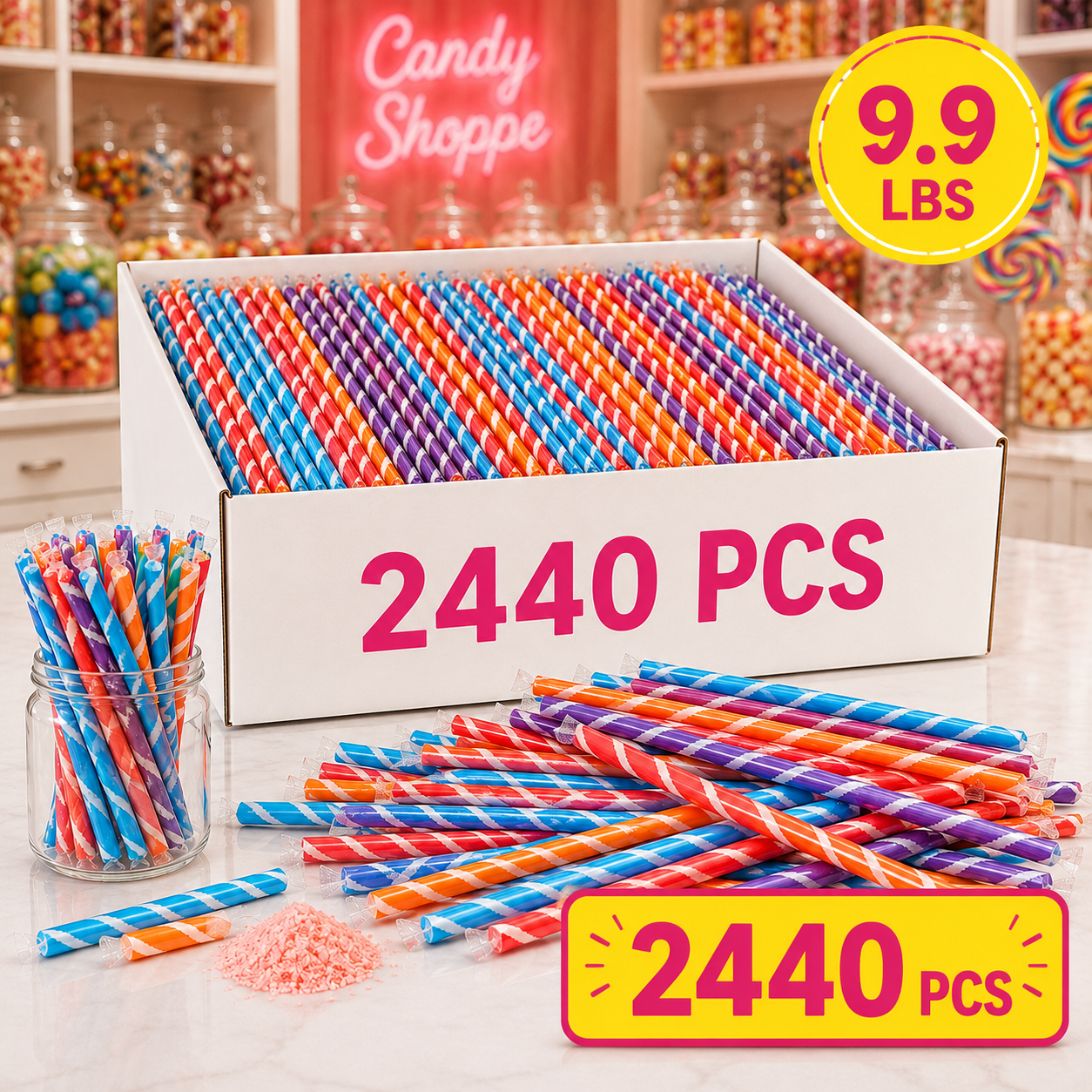 Bulk Clever Candy Powdered Candy Straws 9.9lbs