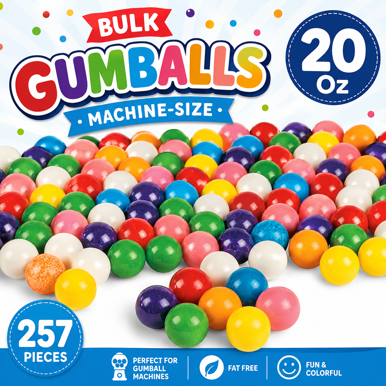 BULK 20 Oz Machine-Size Gumballs - 257 Pieces