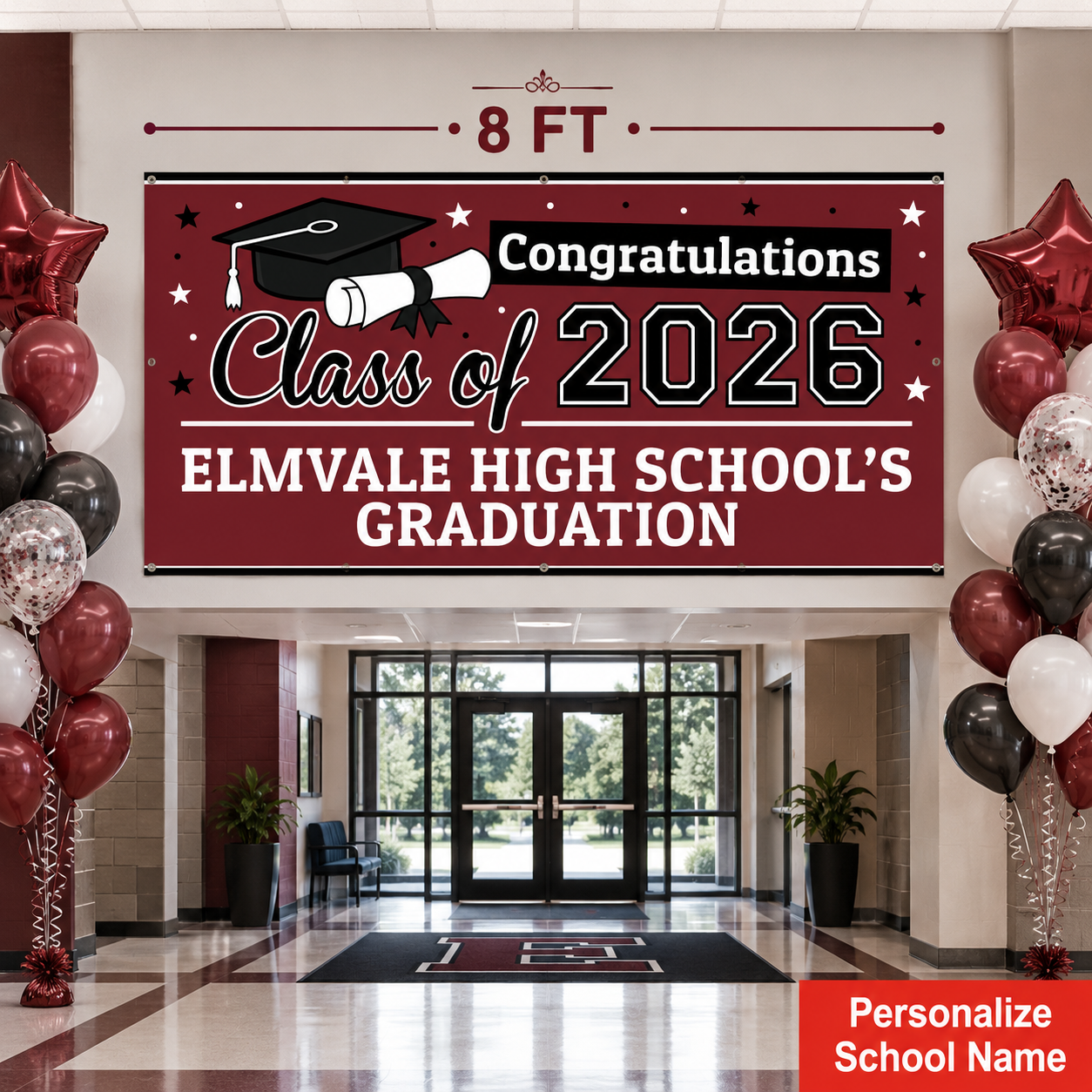 Grad Burgundy PERSONALIZED Gigantic 8 FT Vinyl Keepsake Banner