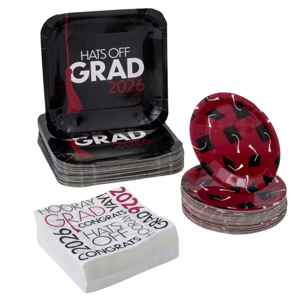200 Pc. Burgundy Grad 2026 Party Pack for 50