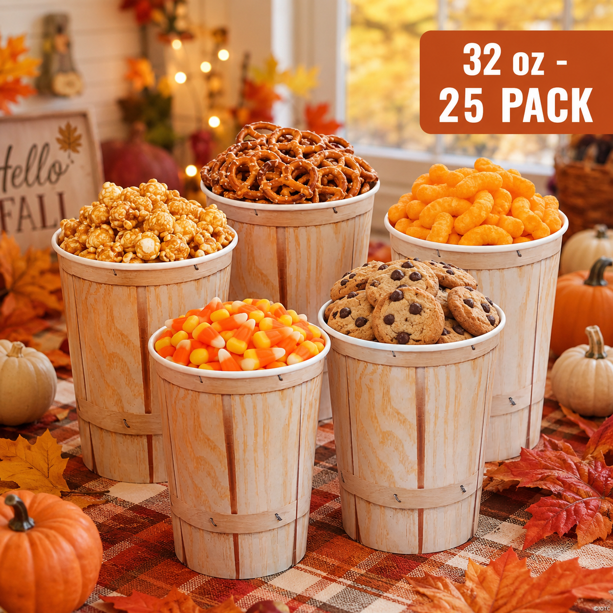 Fall Harvest Bushel Basket Cardstock Popcorn Tubs-25Pk