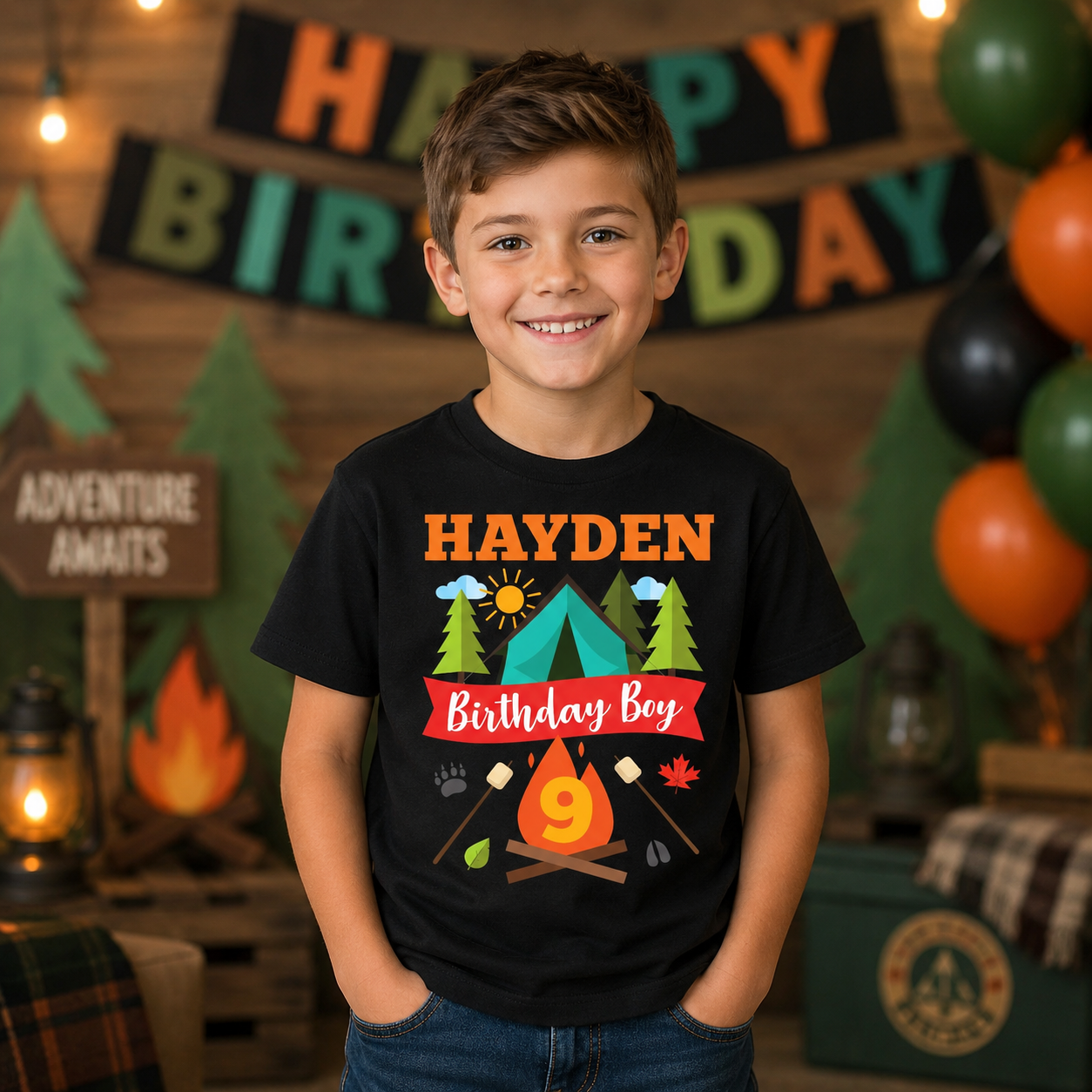 Camping Birthday Personalized Name & Age T-shirt