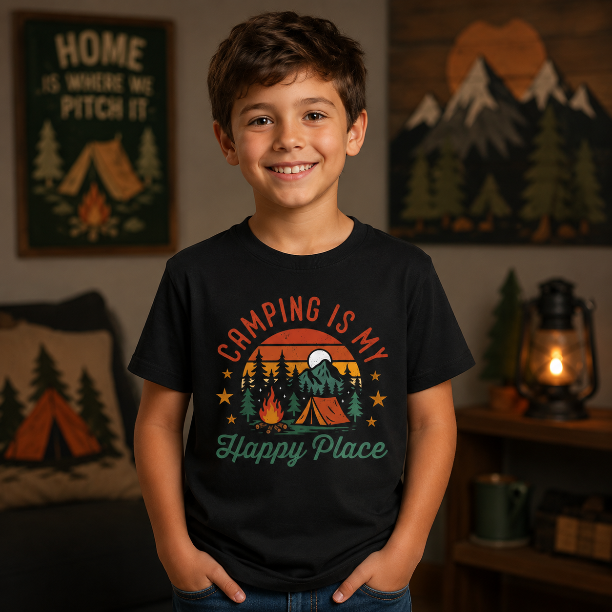Camping Happy Place Black T-shirt
