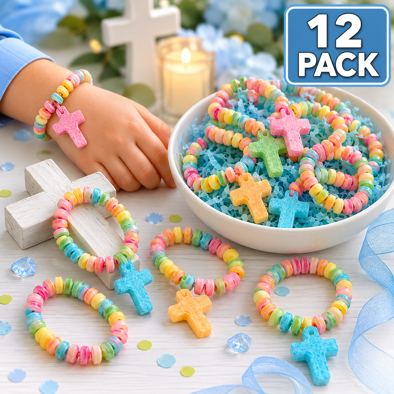 Wrapped Candy Cross Stretchable Bracelets - 12 PACK