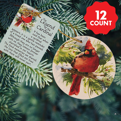Legend of the Cardinal Ceramic Ornaments w/ Cards - 12PK
