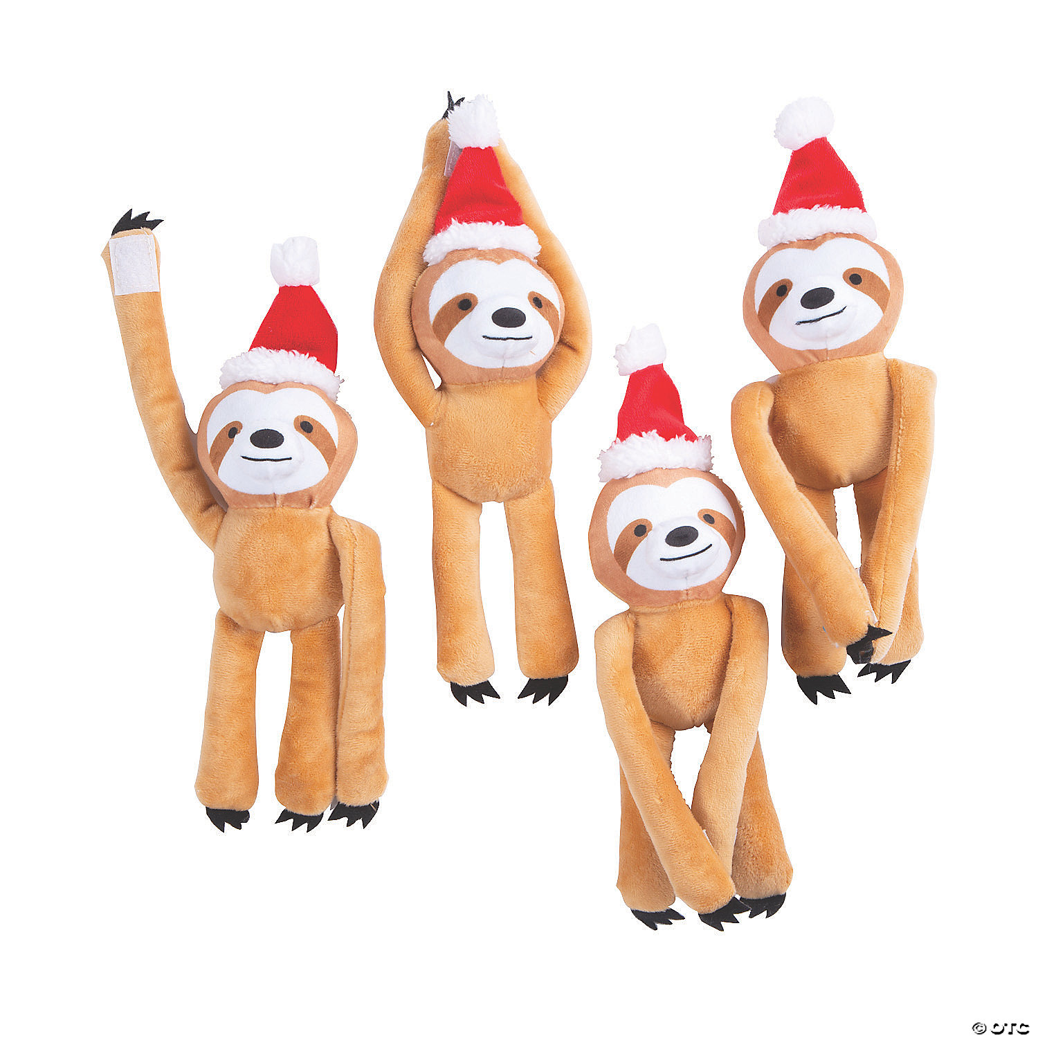 Christmas Long Armed Plush Sloths - 12 Pack