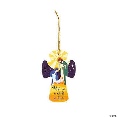 Cross Shaped Resin Nativity Christmas Ornaments - 12Pk