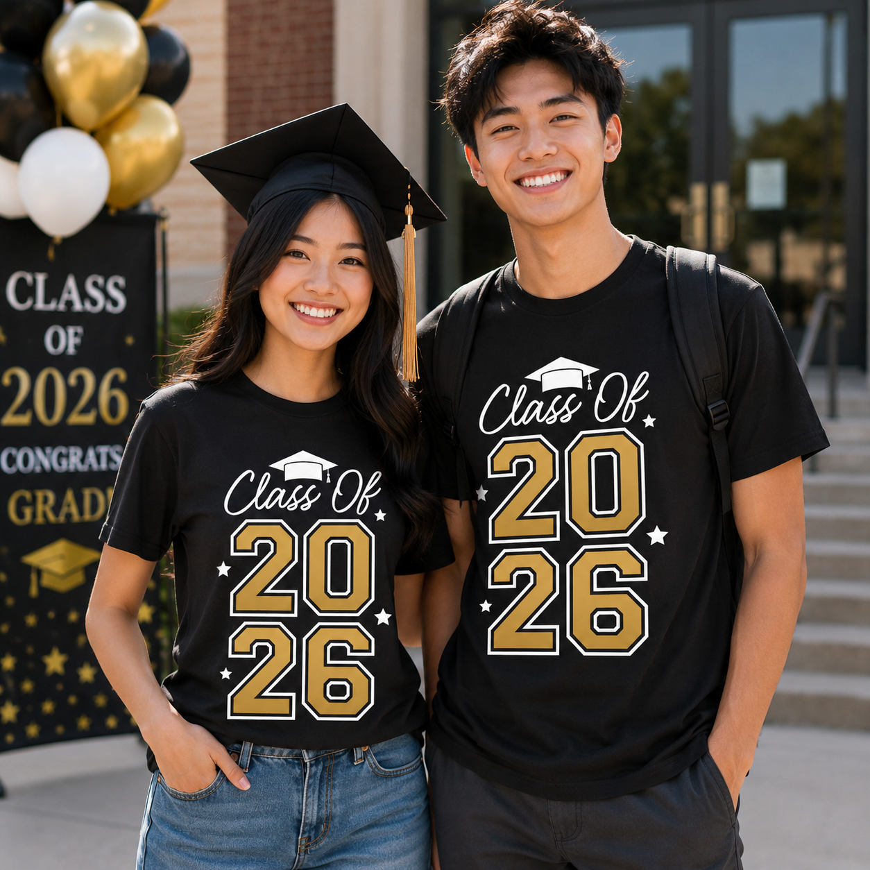 Gold Class of 2026 Graduation Black T-shirt