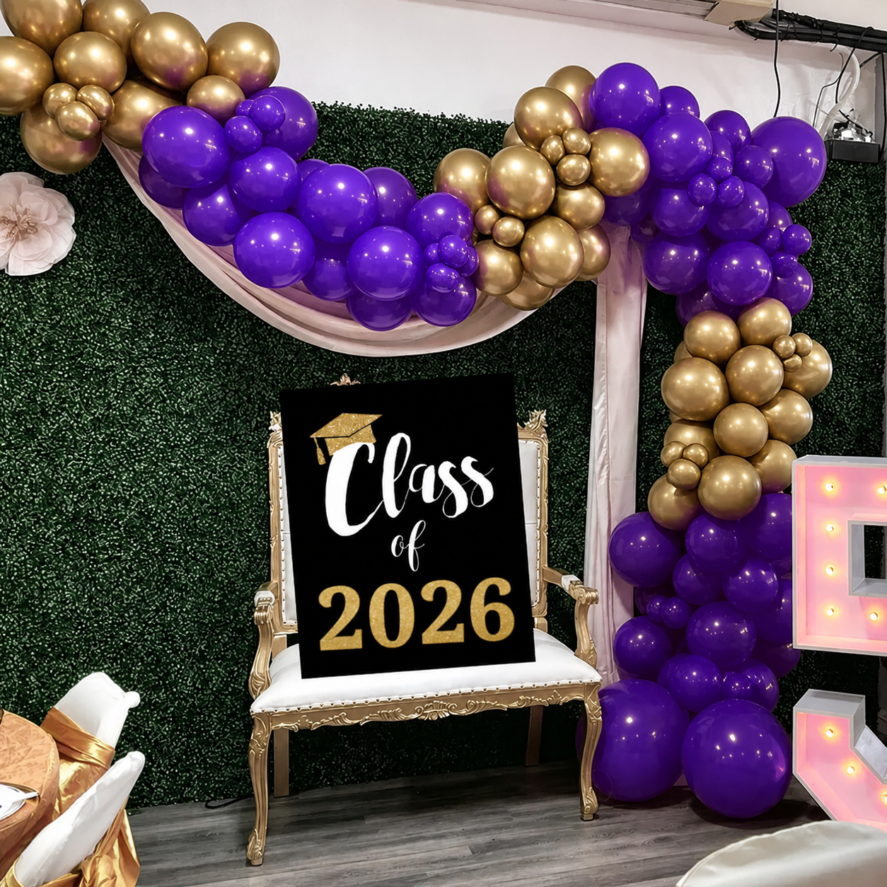 *102pc Purple and Gold Metallic Balloon Arch Kit