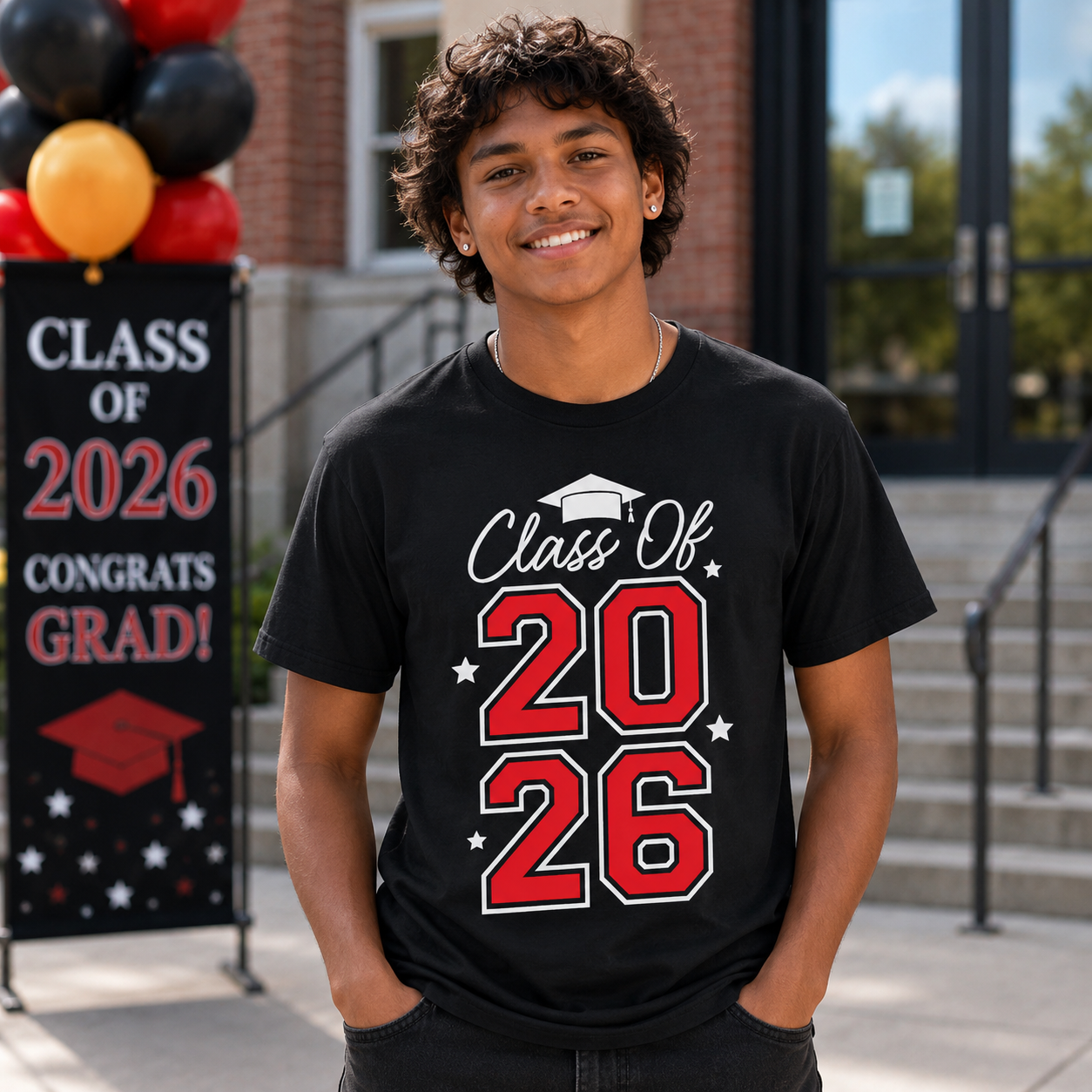 Red Class of 2026 Graduation Black T-shirt