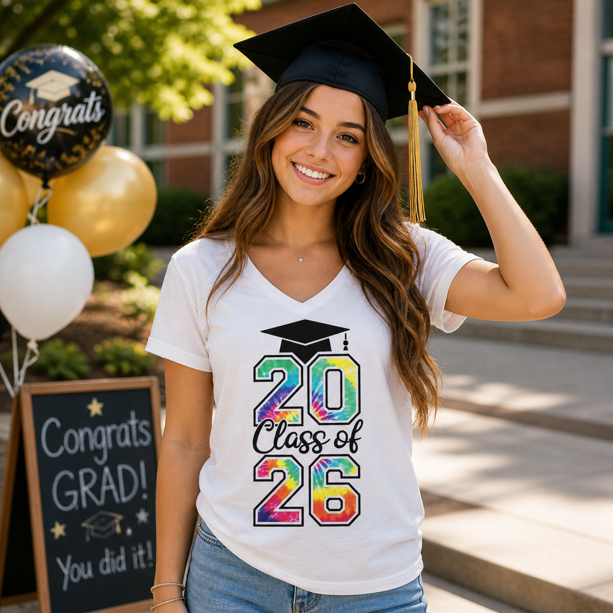 Class of 2026 Tie Dye V-Neck T-shirt- Choose Size