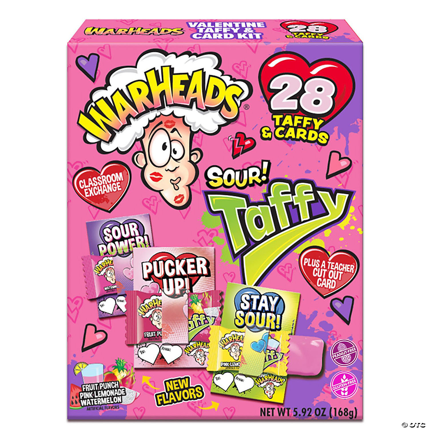 Warheads Valentine Sour Taffy & Card Classroom Exchange Kit-28PK
