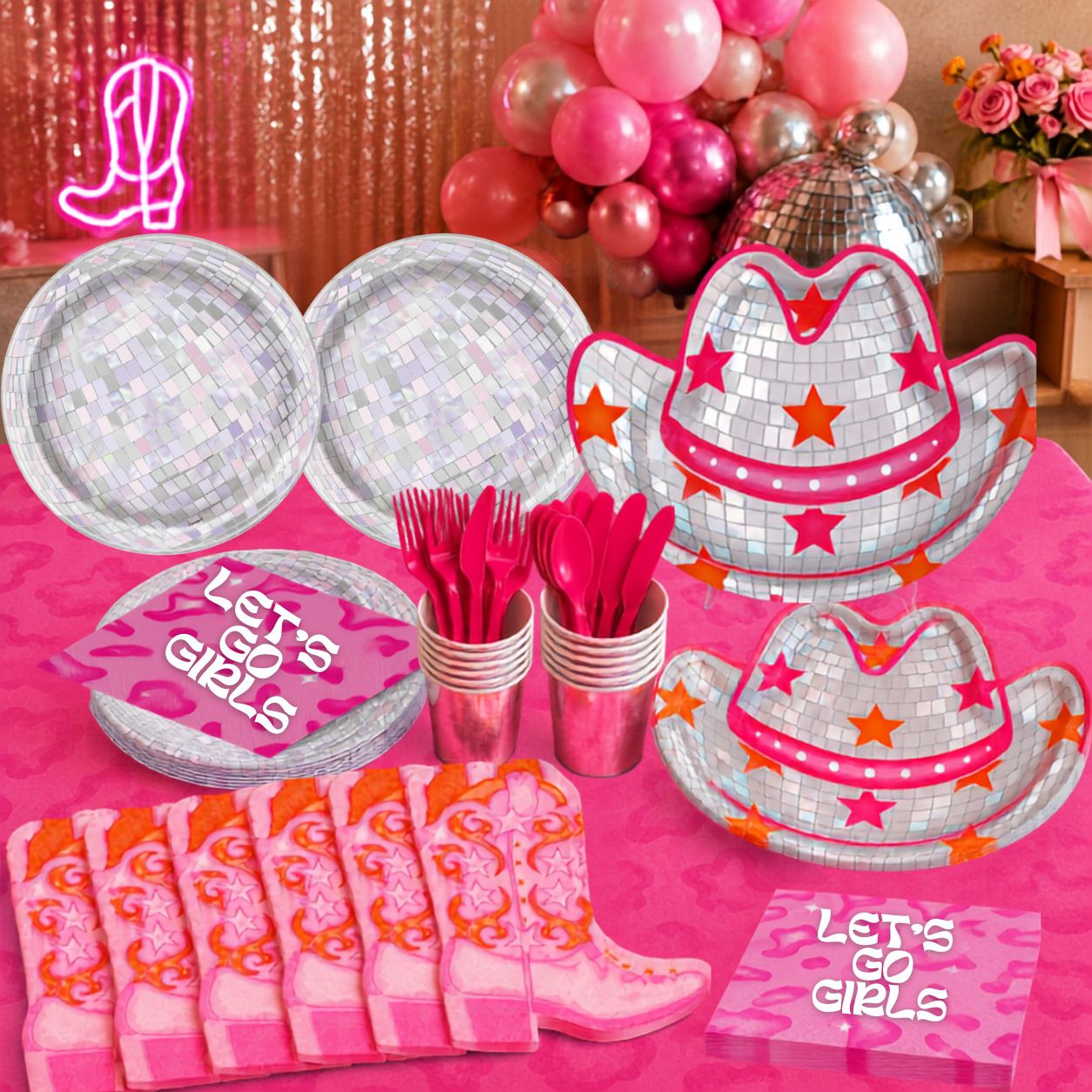 Cowgirl Disco Metallic Boot-Shaped Napkins – 16PK