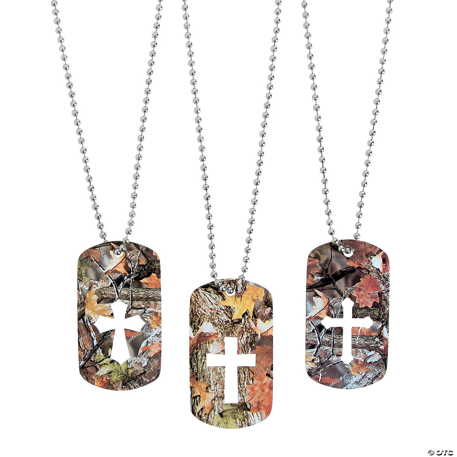 Cross Cutout Camouflage Dog Tag Necklaces - 12pk