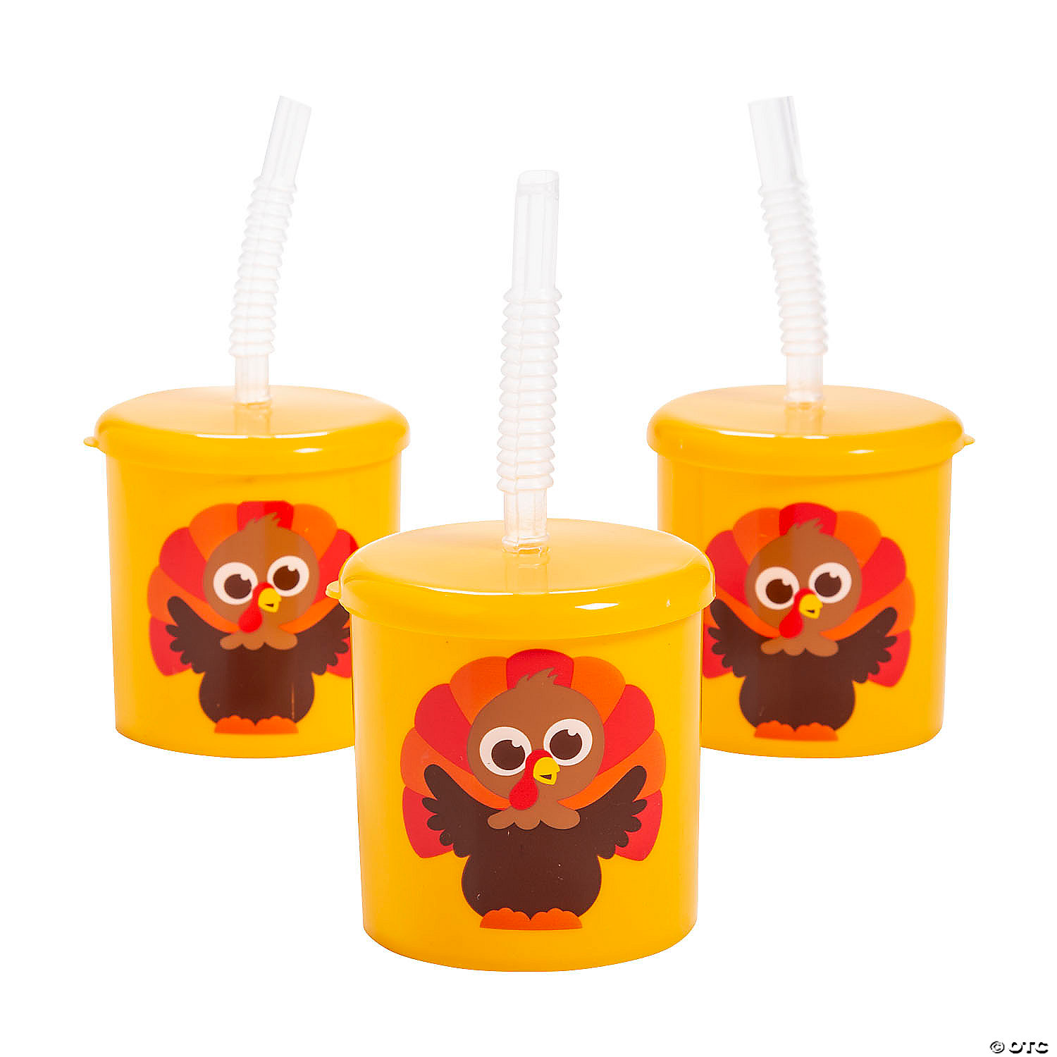 Turkey Plastic Cups with Lids & Straws - 12 Pack